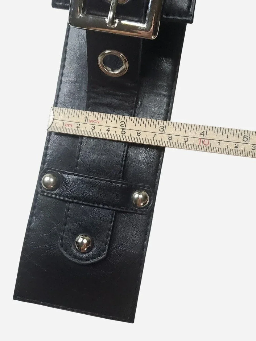 Unbranded Faux Leather Belt Womens One Size Black Silver Metal Details Punk Goth